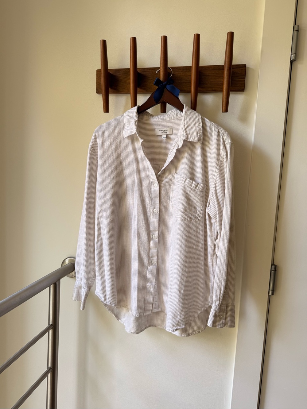 Banana Republic Light Beige & White Striped Button-Down Shirt